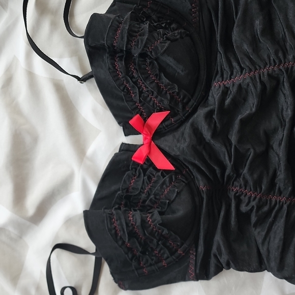 Victorias secret 36c sheer ruched garter slip black/red - Picture 2 of 5